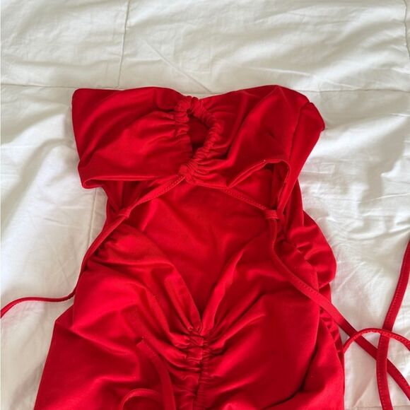 Cutout Mini Dress, Ruched Criss Cross Halter Dresses for Women,Low Back Bodycon - Picture 10 of 16